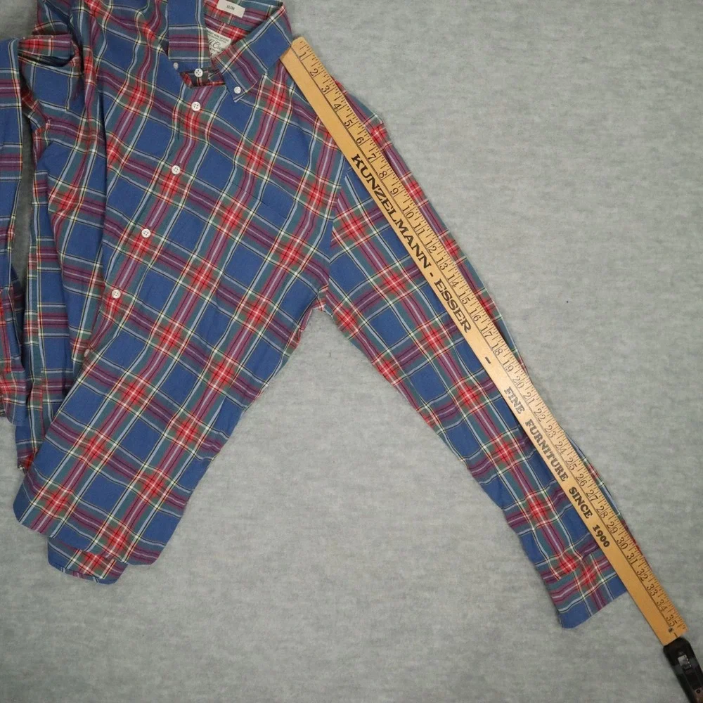 J.Crew Secret Wash Organic Cotton Blue Red Plaid Shirt‎ M Slim Fit Mauritius